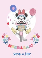 Verjaardagskaart Minnie Mouse op fiets